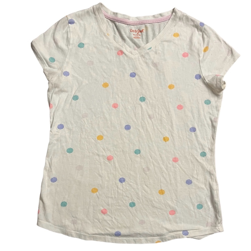 Cat & Jack Short Sleeve Kids T-Shirt Rainbow Dot Size Large (14-16) Fits Women S